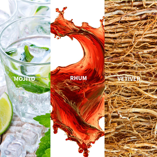 Natural perfume main accord of rum, vetiver, tobacco and lime